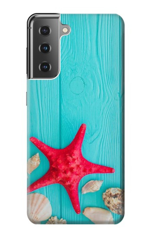 S3428 Aqua Wood Starfish Shell Case Cover Custodia per Samsung Galaxy S21 Plus 5G, Galaxy S21+ 5G