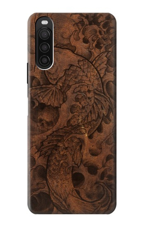 S3405 Fish Tattoo Leather Graphic Print Case Cover Custodia per Sony Xperia 10 III