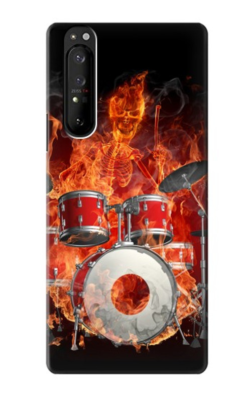 S1431 Skull Drum Fire Rock Case Cover Custodia per Sony Xperia 1 III
