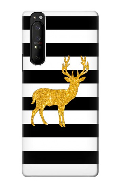 S2794 Black and White Striped Deer Gold Sparkles Case Cover Custodia per Sony Xperia 1 III
