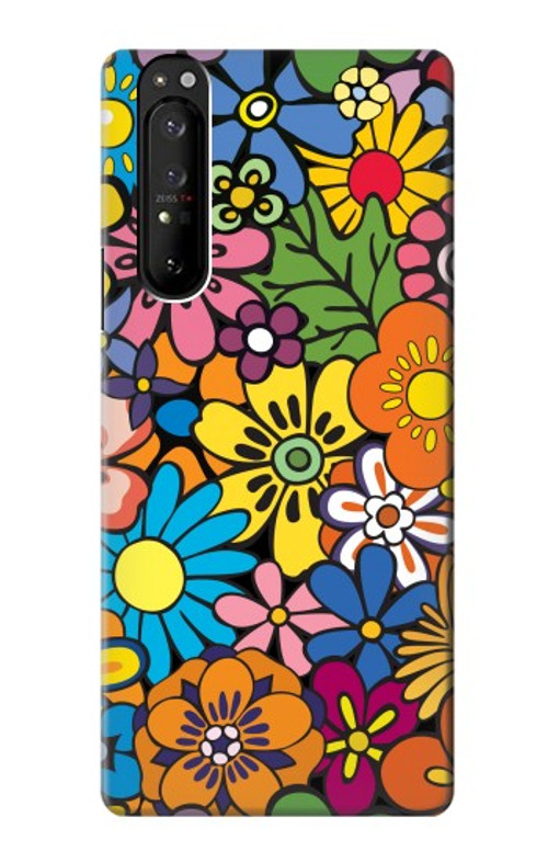 S3281 Colorful Hippie Flowers Pattern Case Cover Custodia per Sony Xperia 1 III