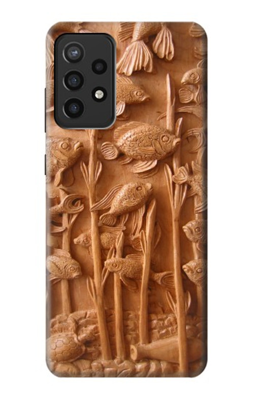 S1307 Fish Wood Carving Graphic Printed Case Cover Custodia per Samsung Galaxy A72, Galaxy A72 5G