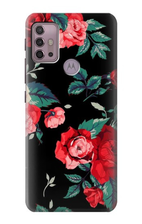 S3112 Rose Floral Pattern Black Case Cover Custodia per Motorola Moto G30, G20, G10