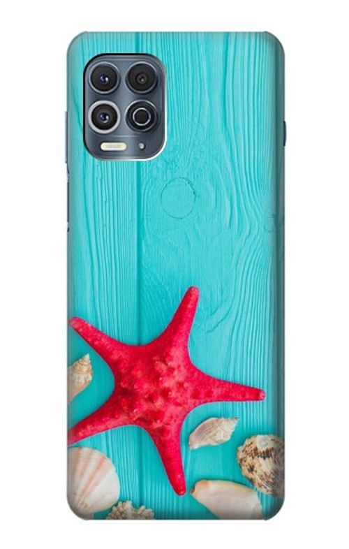 S3428 Aqua Wood Starfish Shell Case Cover Custodia per Motorola Edge S