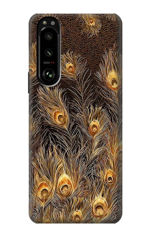 S3691 Gold Peacock Feather Case Cover Custodia per Sony Xperia 5 III