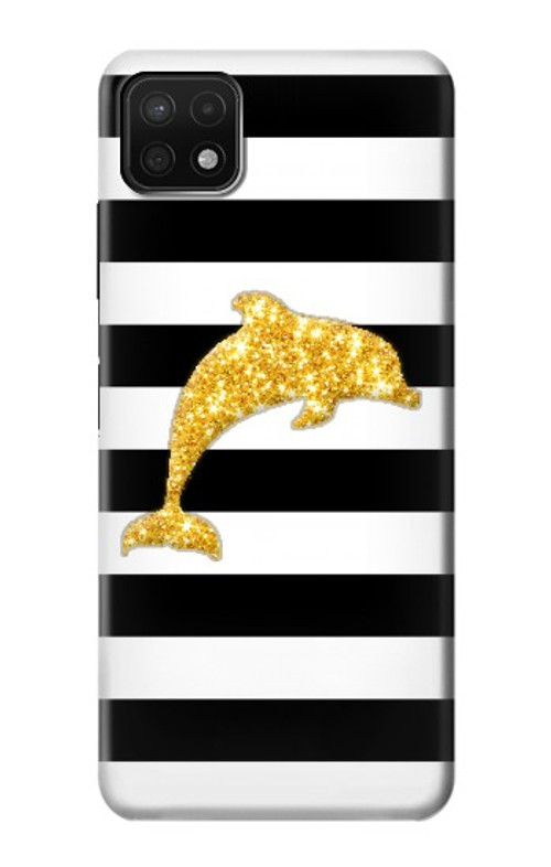 S2882 Black and White Striped Gold Dolphin Case Cover Custodia per Samsung Galaxy A22 5G S2882 Black and White Striped Gold Dolphin Case Cover Custodia per Samsung Galaxy A22 5G