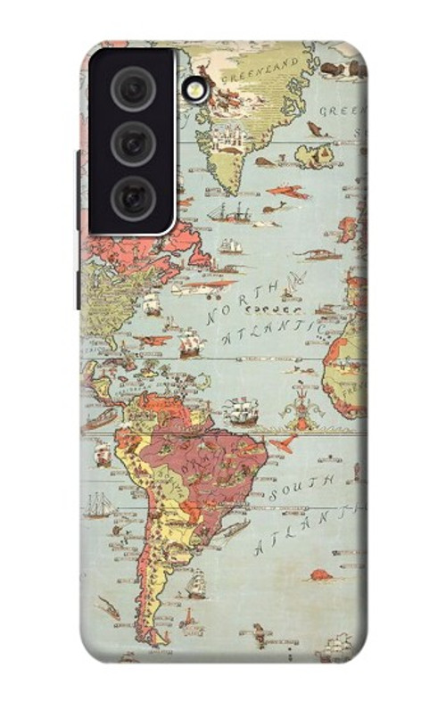 S3418 Vintage World Map Case Cover Custodia per Samsung Galaxy S21 FE 5G S3418 Vintage World Map Case Cover Custodia per Samsung Galaxy S21 FE 5G
