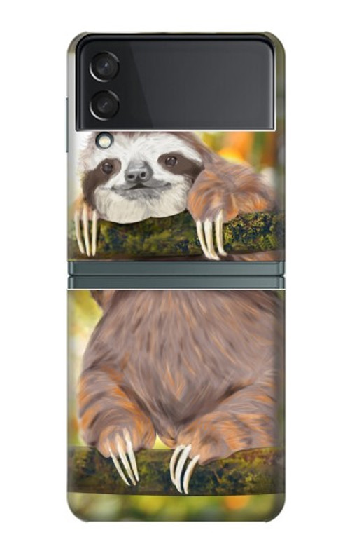 S3138 Cute Baby Sloth Paint Case For Samsung Galaxy Z Flip 3 5G