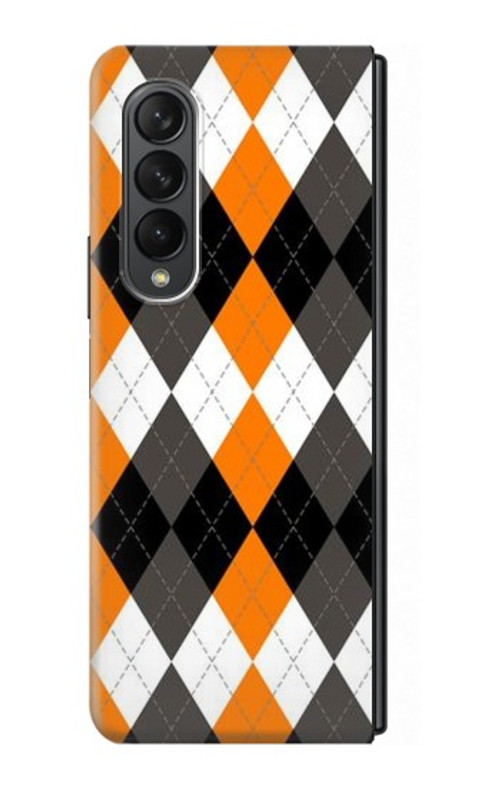 S3421 Black Orange White Argyle Plaid Case For Samsung Galaxy Z Fold 3 5G