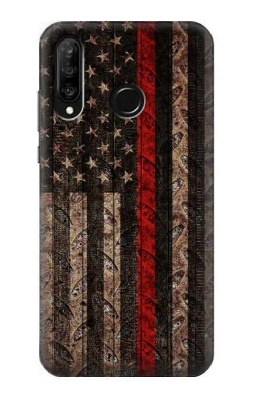 S3804 Fire Fighter Metal Red Line Flag Graphic Case Cover Custodia per Huawei P30 lite