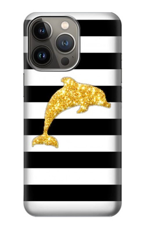 S2882 Black and White Striped Gold Dolphin Case Cover Custodia per iPhone 13 Pro Max