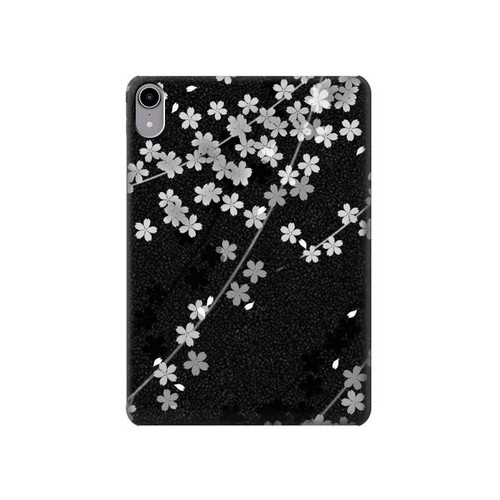 S2544 Japanese Kimono Style Black Flower Pattern Case Cover Custodia per iPad mini 6, iPad mini (2021)