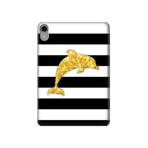 S2882 Black and White Striped Gold Dolphin Case Cover Custodia per iPad mini 6, iPad mini (2021)