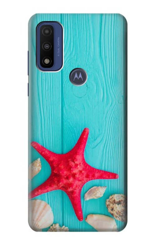 S3428 Aqua Wood Starfish Shell Case Cover Custodia per Motorola G Pure