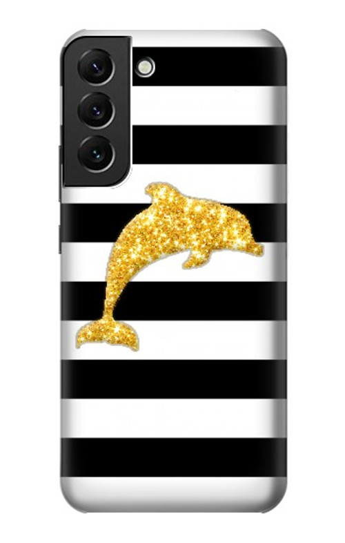 S2882 Black and White Striped Gold Dolphin Case Cover Custodia per Samsung Galaxy S22 Plus