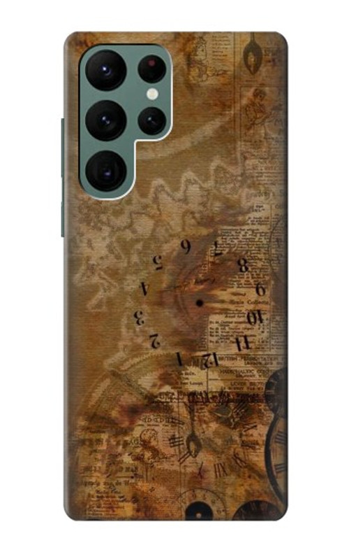 S3456 Vintage Paper Clock Steampunk Case Cover Custodia per Samsung Galaxy S22 Ultra