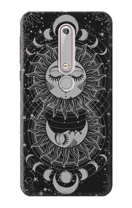 S3854 Mystical Sun Face Crescent Moon Case Cover Custodia per Nokia 6.1, Nokia 6 2018