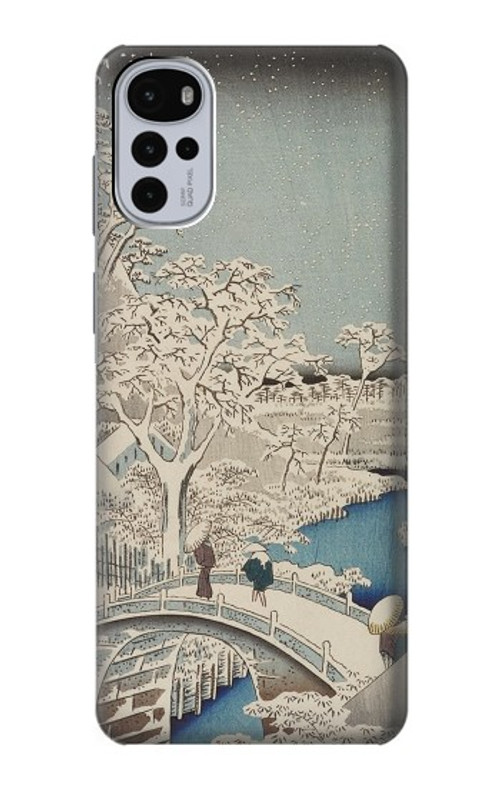 S3350 Utagawa Hiroshige Drum Bridge Yuhi Hill in Meguro Case Cover Custodia per Motorola Moto G22