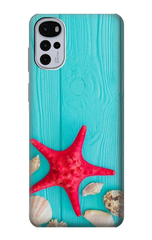 S3428 Aqua Wood Starfish Shell Case Cover Custodia per Motorola Moto G22