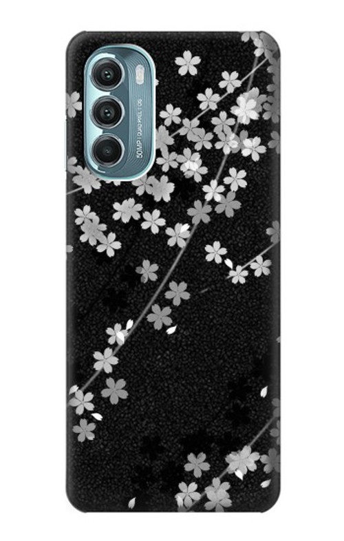 S2544 Japanese Kimono Style Black Flower Pattern Case Cover Custodia per Motorola Moto G Stylus 5G (2022)