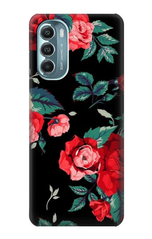 S3112 Rose Floral Pattern Black Case Cover Custodia per Motorola Moto G Stylus 5G (2022)