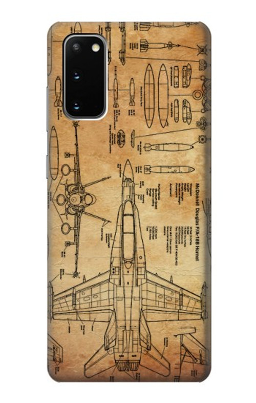 S3868 Aircraft Blueprint Old Paper Case Cover Custodia per Samsung Galaxy S20