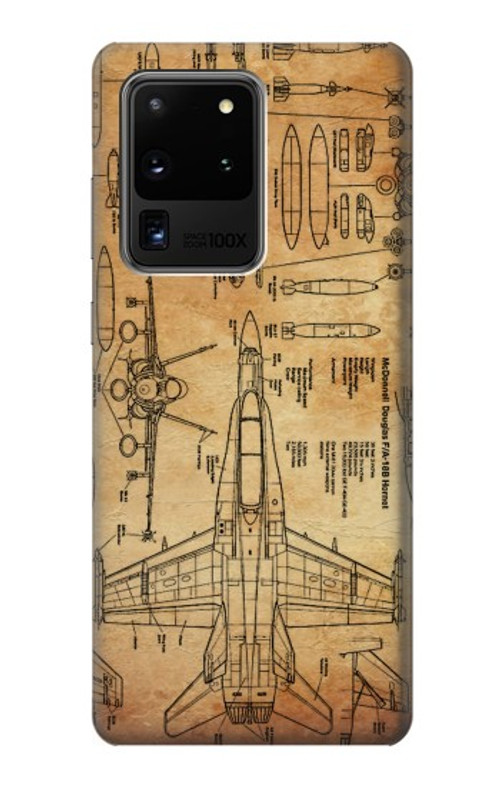S3868 Aircraft Blueprint Old Paper Case Cover Custodia per Samsung Galaxy S20 Ultra