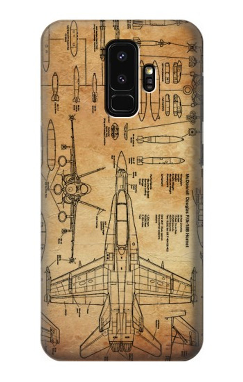 S3868 Aircraft Blueprint Old Paper Case Cover Custodia per Samsung Galaxy S9 Plus