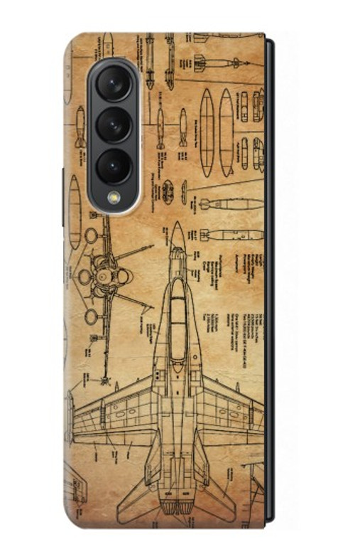 S3868 Aircraft Blueprint Old Paper Case Cover Custodia per Samsung Galaxy Z Fold 3 5G