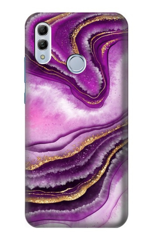 S3896 Purple Marble Gold Streaks Case Cover Custodia per Huawei Honor 10 Lite, Huawei P Smart 2019