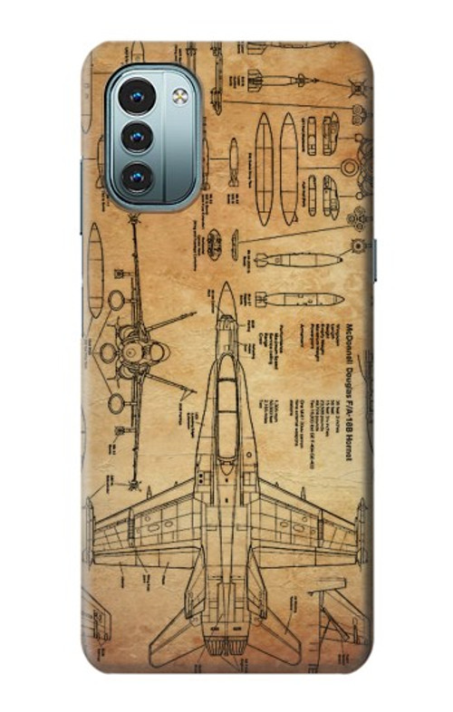 S3868 Aircraft Blueprint Old Paper Case Cover Custodia per Nokia G11, G21