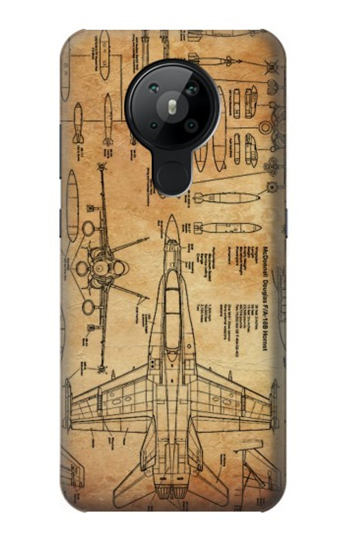 S3868 Aircraft Blueprint Old Paper Case Cover Custodia per Nokia 5.3