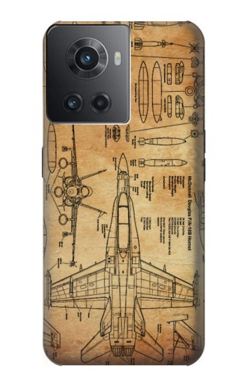 S3868 Aircraft Blueprint Old Paper Case Cover Custodia per OnePlus 10R