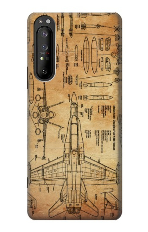 S3868 Aircraft Blueprint Old Paper Case Cover Custodia per Sony Xperia 1 II