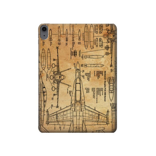 S3868 Aircraft Blueprint Old Paper Case Cover Custodia per iPad Air (2022, 2020), Air 11 (2024), Pro 11 (2022)