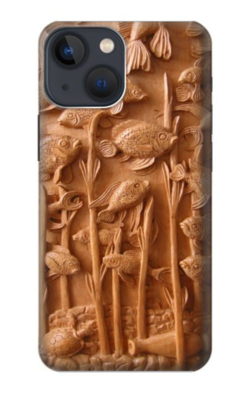 S1307 Fish Wood Carving Graphic Printed Case Cover Custodia per iPhone 14 Plus