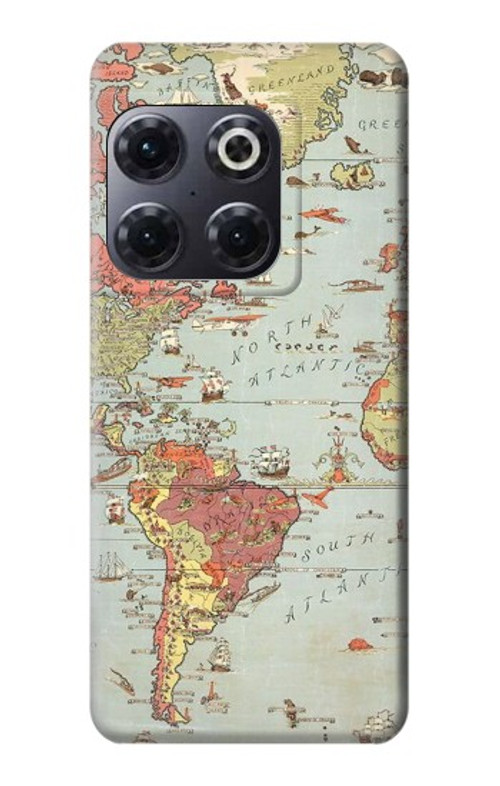 S3418 Vintage World Map Case Cover Custodia per OnePlus 10T