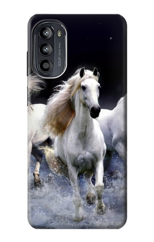 S0246 White Horse Case Cover Custodia per Motorola Moto G52, G82 5G