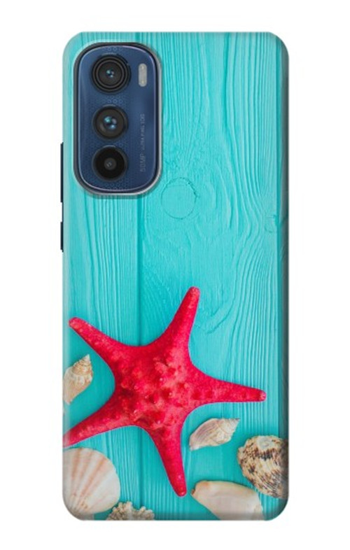 S3428 Aqua Wood Starfish Shell Case Cover Custodia per Motorola Edge 30