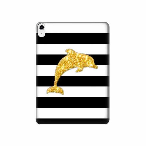 S2882 Black and White Striped Gold Dolphin Case Cover Custodia per iPad 10.9 (2025,2022)