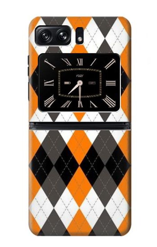 S3421 Black Orange White Argyle Plaid Case Cover Custodia per Motorola Moto Razr 2022