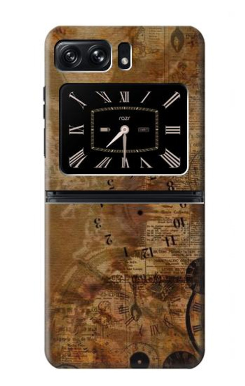 S3456 Vintage Paper Clock Steampunk Case Cover Custodia per Motorola Moto Razr 2022