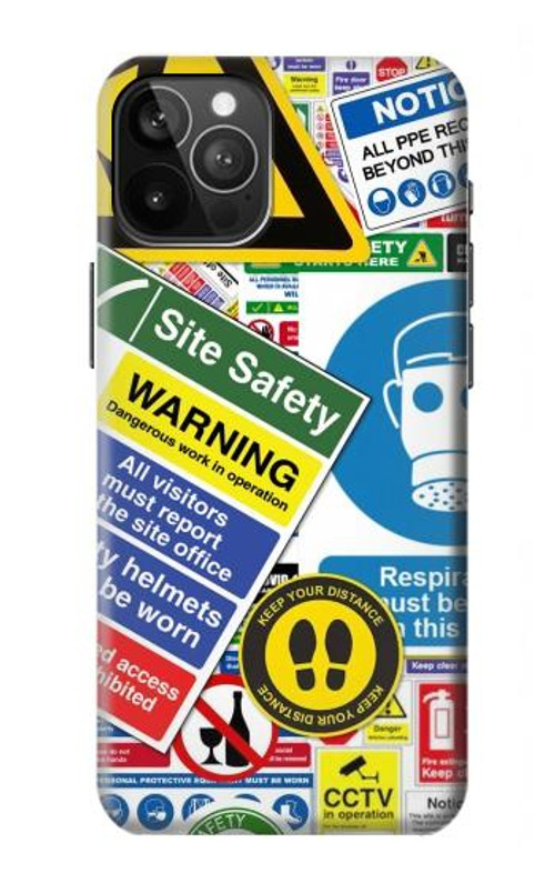 S3960 Safety Signs Sticker Collage Case Cover Custodia per iPhone 12 Pro Max