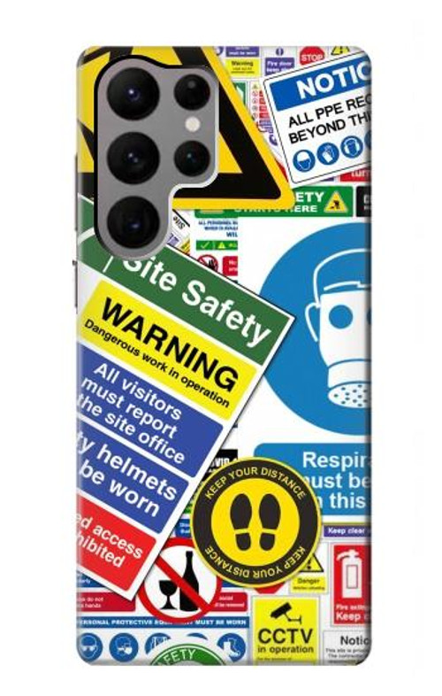 S3960 Safety Signs Sticker Collage Case Cover Custodia per Samsung Galaxy S23 Ultra