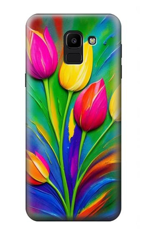 S3926 Colorful Tulip Oil Painting Case Cover Custodia per Samsung Galaxy J6 (2018)
