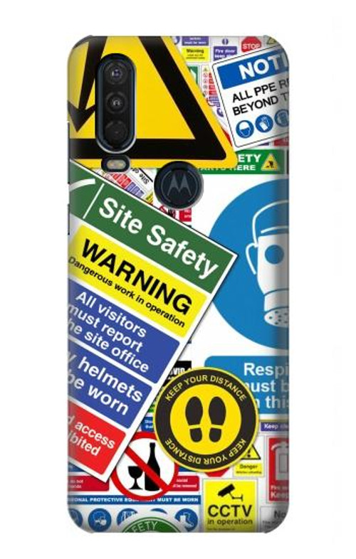 S3960 Safety Signs Sticker Collage Case Cover Custodia per Motorola One Action (Moto P40 Power)