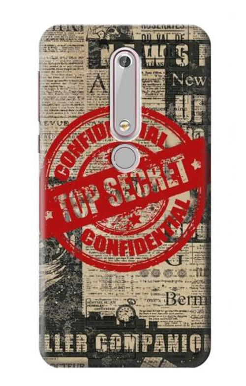 S3937 Text Top Secret Art Vintage Case Cover Custodia per Nokia 6.1, Nokia 6 2018