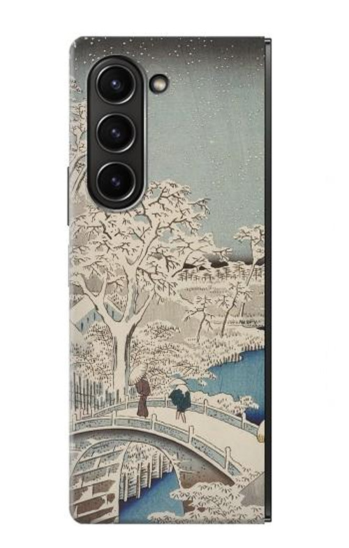 S3350 Utagawa Hiroshige Drum Bridge Yuhi Hill in Meguro Case Cover Custodia per Samsung Galaxy Z Fold 5