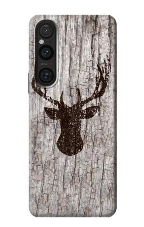 S2505 Reindeer Head Old Wood Texture Graphic Case Cover Custodia per Sony Xperia 1 V S2505 Reindeer Head Old Wood Texture Graphic Case Cover Custodia per Sony Xperia 1 V