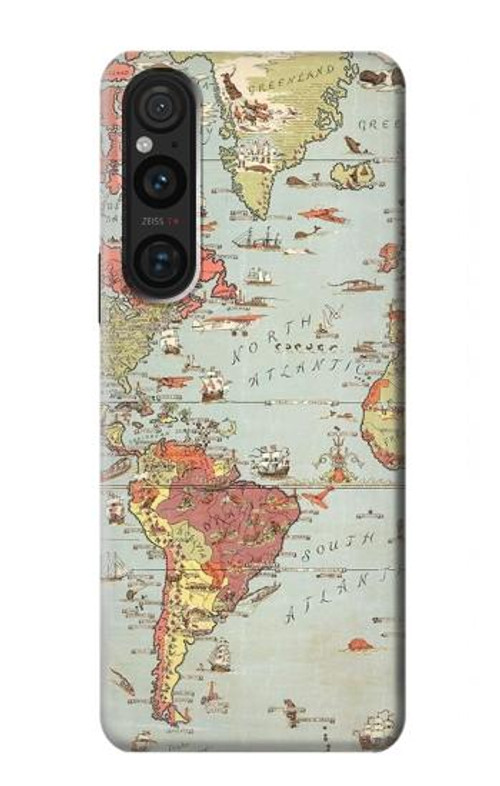 S3418 Vintage World Map Case Cover Custodia per Sony Xperia 1 V